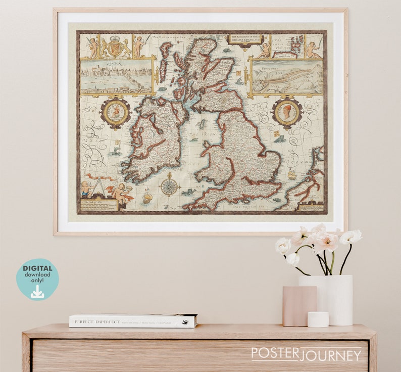 Old Antique Map of the British Isles | Retro Vintage UK Ireland Map ...