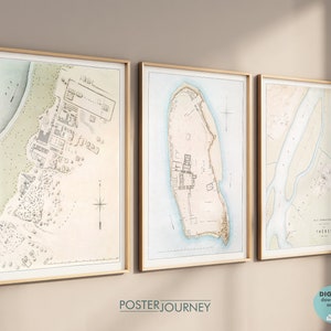 Pacote de mapas de ruínas egípcias antigas, conjunto de 3 impressões, impressão do Egito antigo, arte de parede antiga para impressão, pôster vintage, download DIGITAL