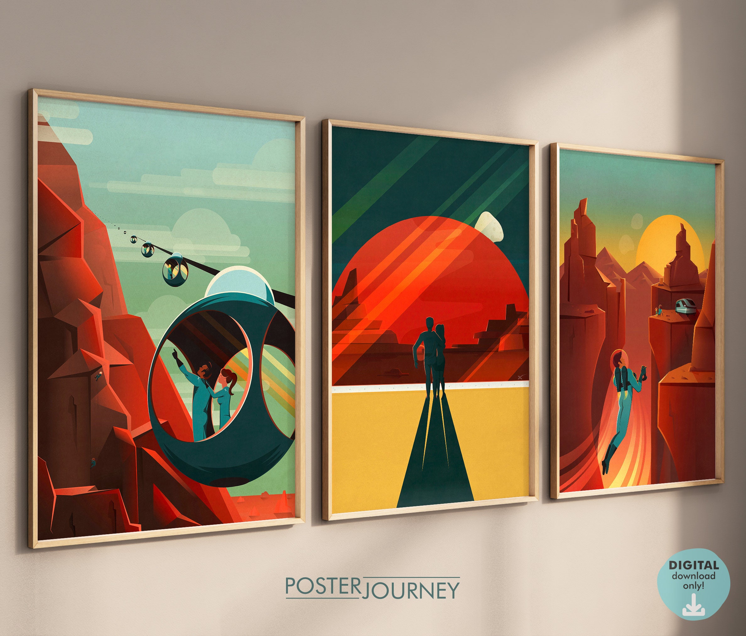 Retro Futuristic Spacex Space Travel Poster Bundle, Gallery Wall Set of ...