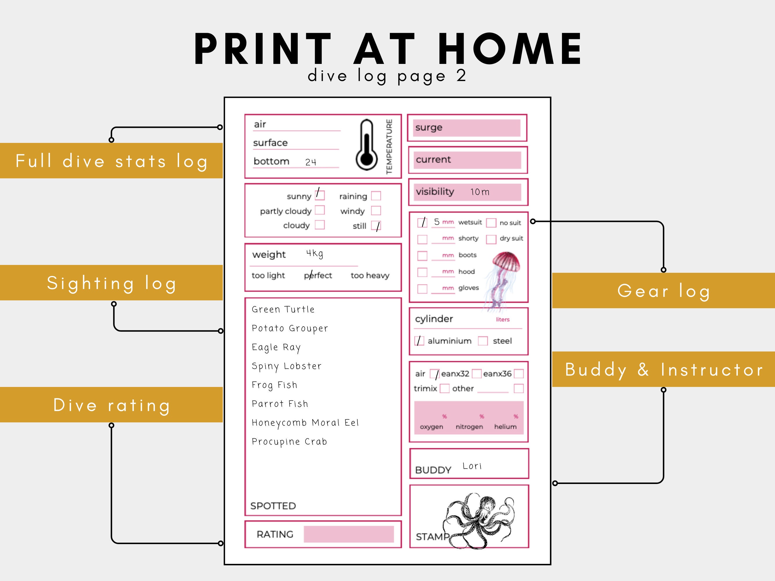 Repetative Diving Work Sheet.pdf DIY Scuba Dive Journal Log Book Digital Download Diving Log Print at ...