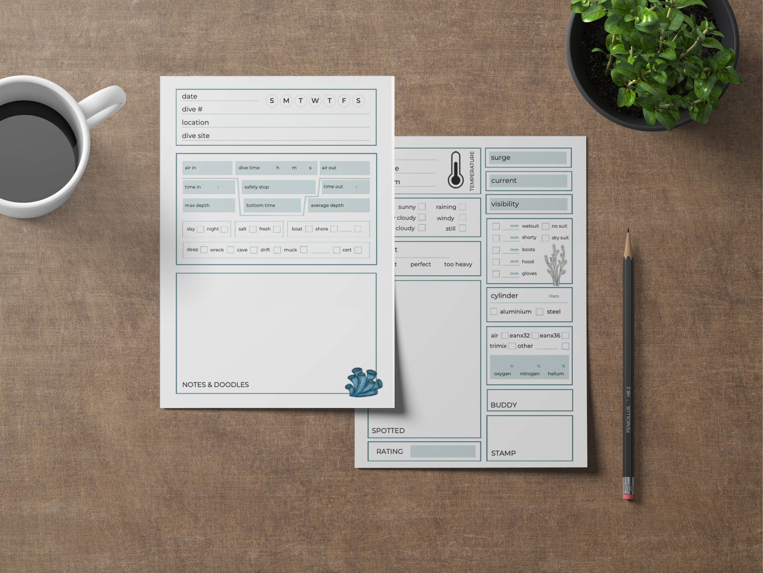 Printable Scuba Dive Log Book Journal Digital Download Diving Log Print at Home Dive Log Book