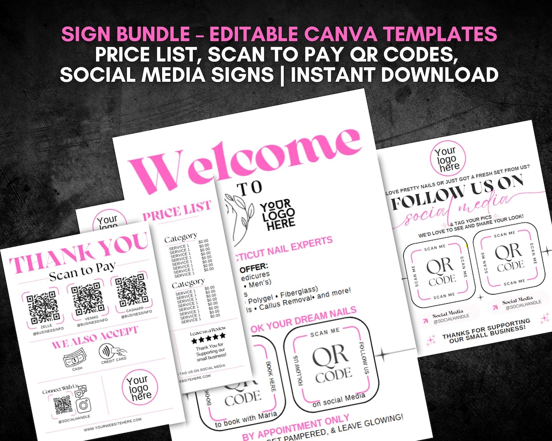 Editable Business Signage Templates: Price List, QR Code, Social Media ...