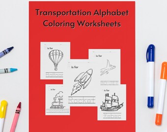 Transportation additional alphabet coloring worksheets- 2y + -crayons included