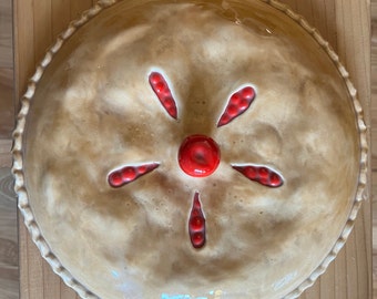 Vintage Cherry Pie Ceramic Dish with Lid 1983 Large  Pie Plate