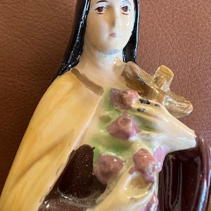 Vintage Saint Therese of Lisieux Little Flower Chalkware French Statue Religious Art 8 inches