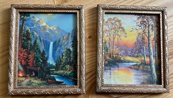 Vintage Landscapes 1950s Set of 2 Framed Art Made by Reliance
