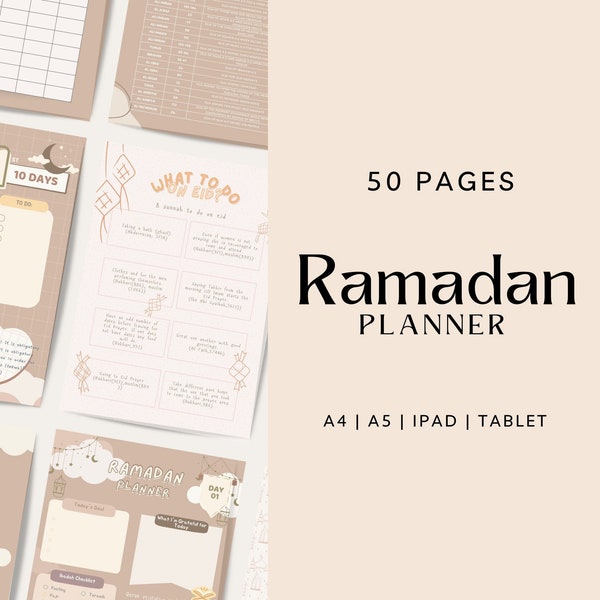 Undated Ramadan Printable Planner Bundle, Ramadan Checklist, Brown Muslim Planner, Ramadan Planner PDF, Muslim Daily Planner Ramadan Log