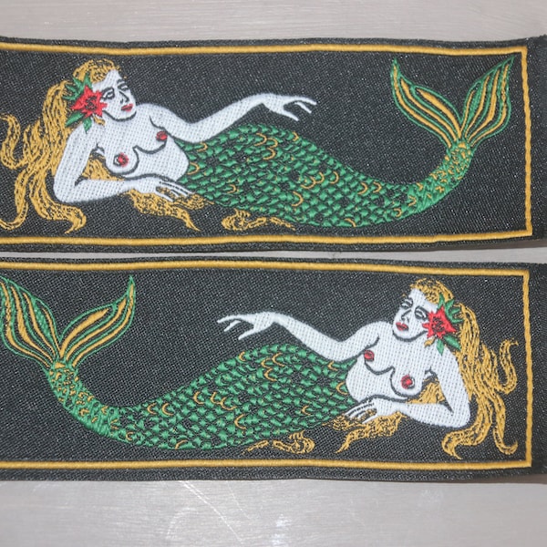 Genuine US Navy Liberty Cuffs Mermaid Morale Patches Pair Silk Woven