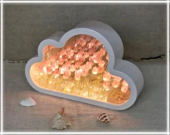 Tulip Flower Cloud Mirror, Decorative Mirror Nightlight, Bedside Lamp, Romantic Gift for Her