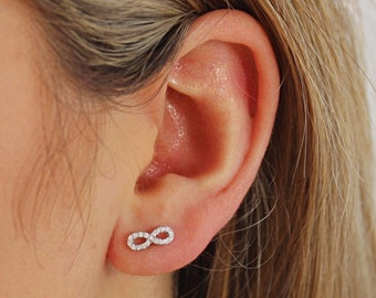 Sterling Silver and Cubic Zirconia Infinity Stud Earrings