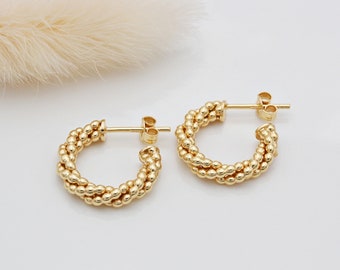 18ct Gold Vermeil or Sterling Silver Twist Bead Stud Hoop Earrings