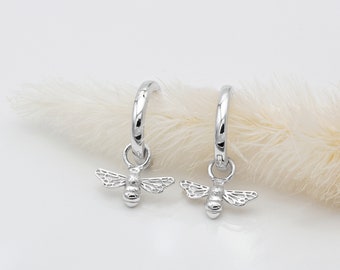 Sterling Silver Bee Huggie Hoops