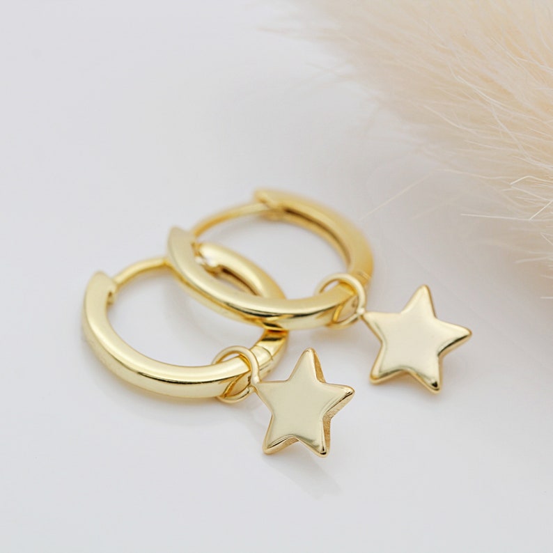 18ct Gold Vermeil Star Huggie Hoop Earrings image 3