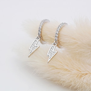 Sterling Silver and Cubic Zirconia Lightning Bolt Huggie Hoop Earrings