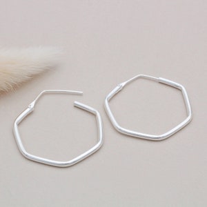 Sterling Silver Hexagon Hoop Earrings