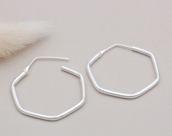 Sterling Silver Hexagon Hoop Earrings