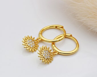 18ct Gold Vermeil Sun Huggie Hoop Earrings