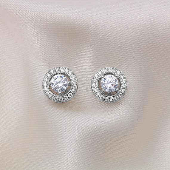 Sterling Silver and Cubic Zirconia Halo Stud Earrings - Etsy