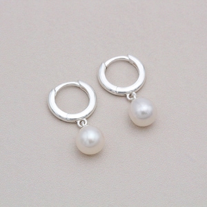 Sterling Silver or 18ct Gold Vermeil and Freshwater Pearl Huggie Hoop Earrings