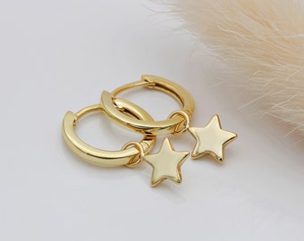 Yellow Gold Plated Sterling Silver Star Huggie Hoop Earrings