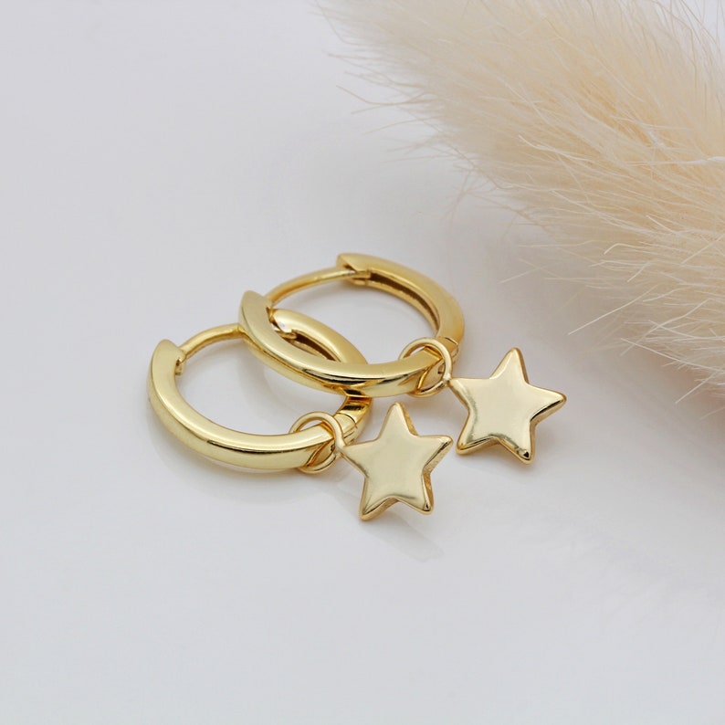18ct Gold Vermeil Star Huggie Hoop Earrings image 1