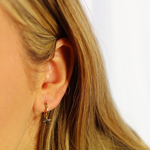 18ct Gold Vermeil Star Huggie Hoop Earrings image 2