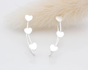 Sterling Silver Heart Climber Earrings