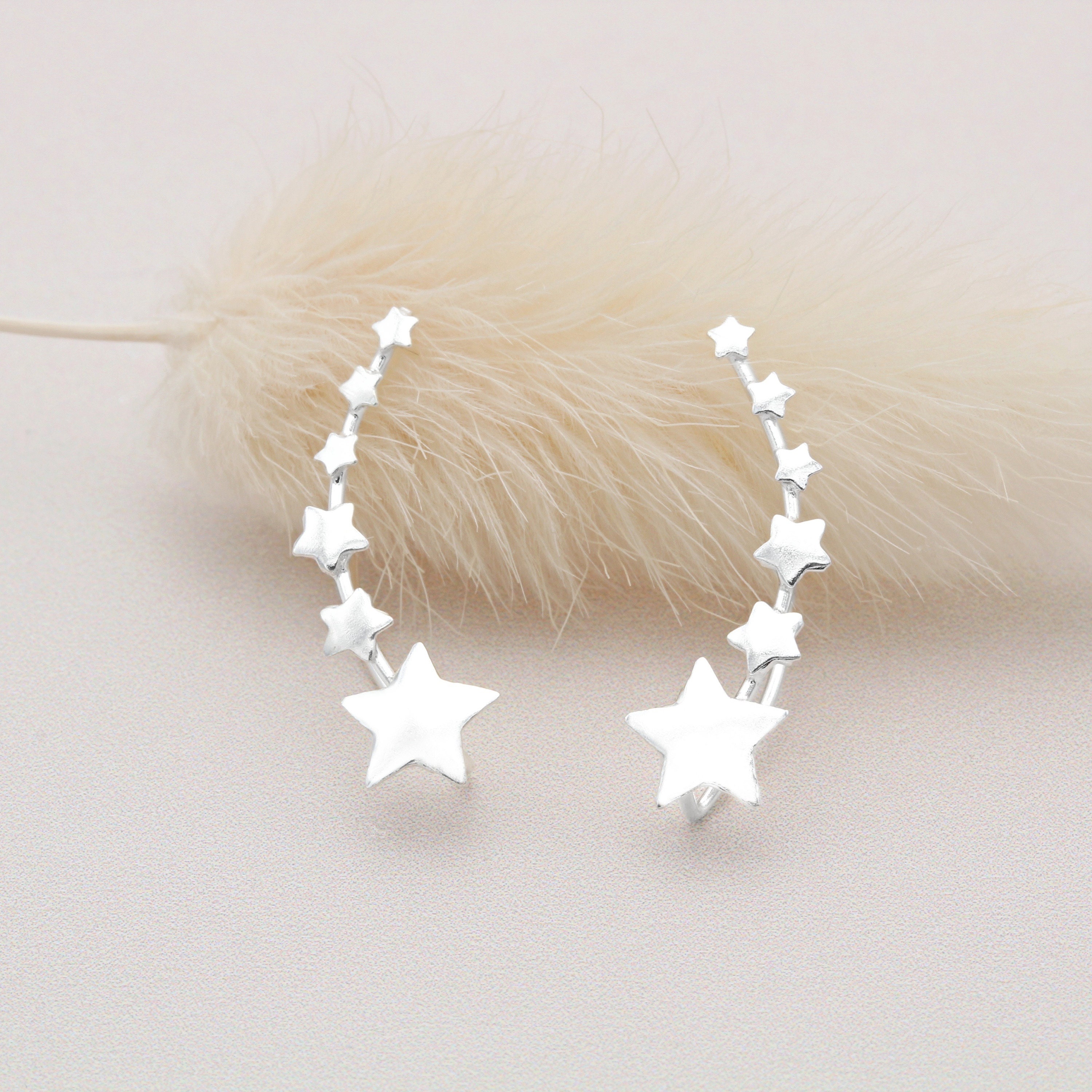 Dainty 3 Star Sterling Silver Stud Earrings – .925 Silver Climber Crawler Ear Studs