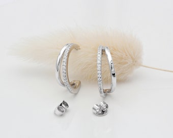 Sterling Silver and Cubic Zirconia Double Hoop Earrings