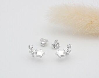 Sterling Silver and Cubic Zirconia Star Stud Earrings