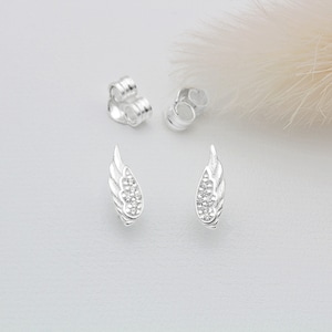 Sterling Silver and Cubic Zirconia Angel Wing Stud Earrings