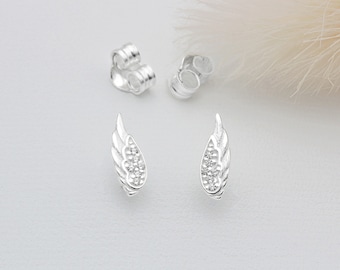 Sterling Silver and Cubic Zirconia Angel Wing Stud Earrings