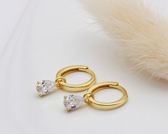 18ct Gold Vermeil or Sterling Silver and Cubic Zirconia Huggie Hoop Earrings
