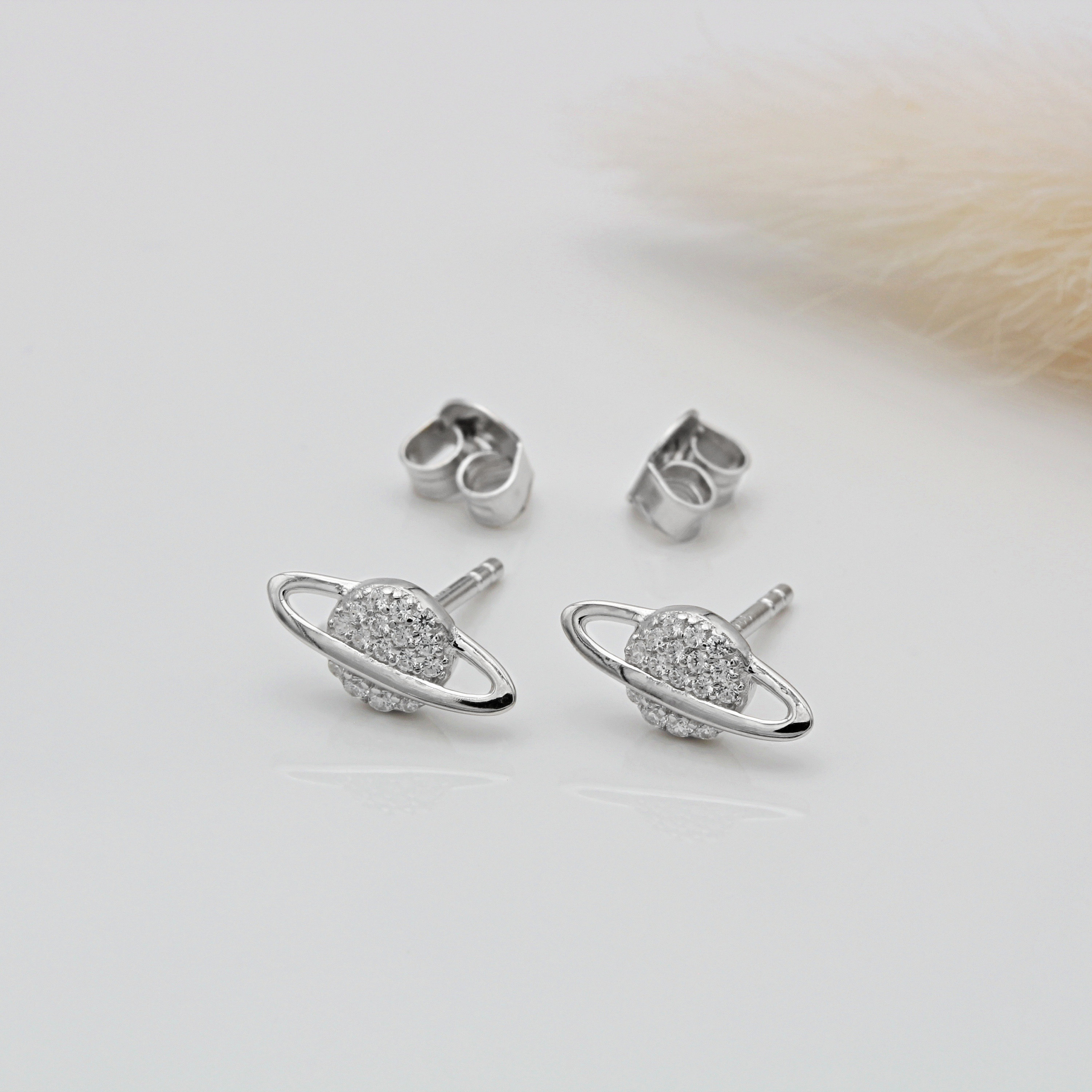 Boucles D'oreilles Pendantes Saturne En Zircon Cubique - Bijou Astronomique Argenté Et élégant - 6