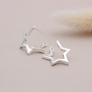 Sterling Silver Star Hoop Earrings