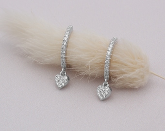 Sterling Silver and Cubic Zirconia Heart Huggie Hoop Earrings