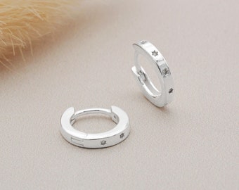 Sterling Silver and Cubic Zirconia Star Huggie Hoops