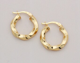 Boucles D'Oreilles Créoles Torsadées 26 Mm Argent Sterling Plaqué Or - Neuf Avec Écrin - UK