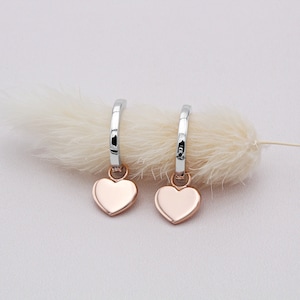 Sterling Silver and 18ct Rose Gold Heart Huggie Hoops