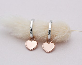 Sterling Silver and 18ct Rose Gold Heart Huggie Hoops