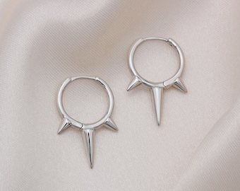 Sterling Silver Spike Huggie Hoop Earrings