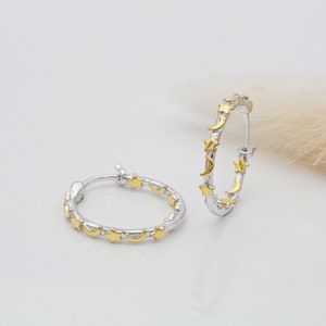 Sterling Silver and 18ct Gold Vermeil Moon and Star Hoops