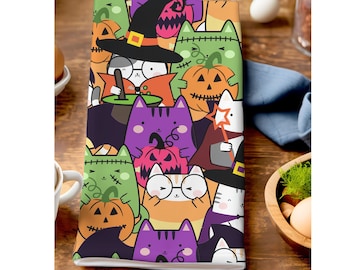 Halloween Cat Soft Tea Towel, Halloween Kitchen Towel, Cat Kitchen Towel, Cute Halloween Kitchen Towel, Halloween Kitchen Decor, Cat Decor