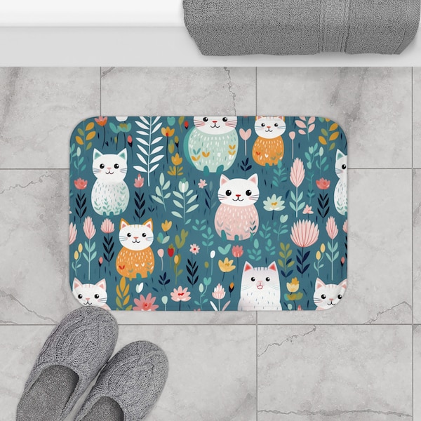 Cat Bath Mat, Cat Bathroom Decor, Cat Lover Gift, Cute Cat Bath Mat, Cat Lover Bath Mat, Housewarming Gift, Cat Mom Gift, Cat Dad Gift