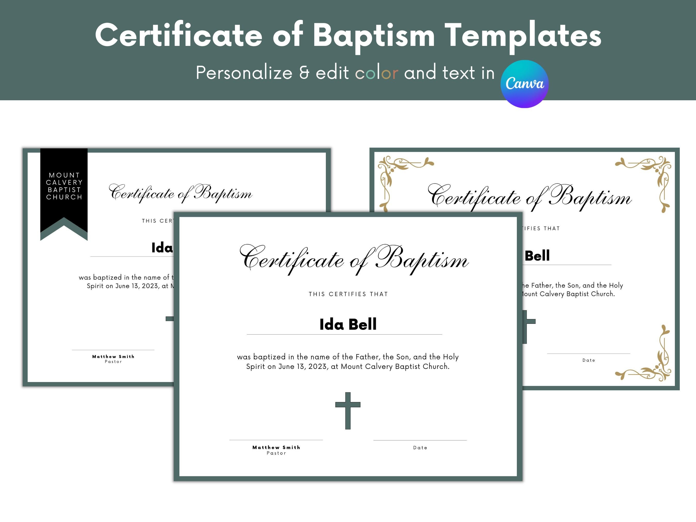 EDITABLE Baptism Certificate Template, Confirmation Certificate, Baby