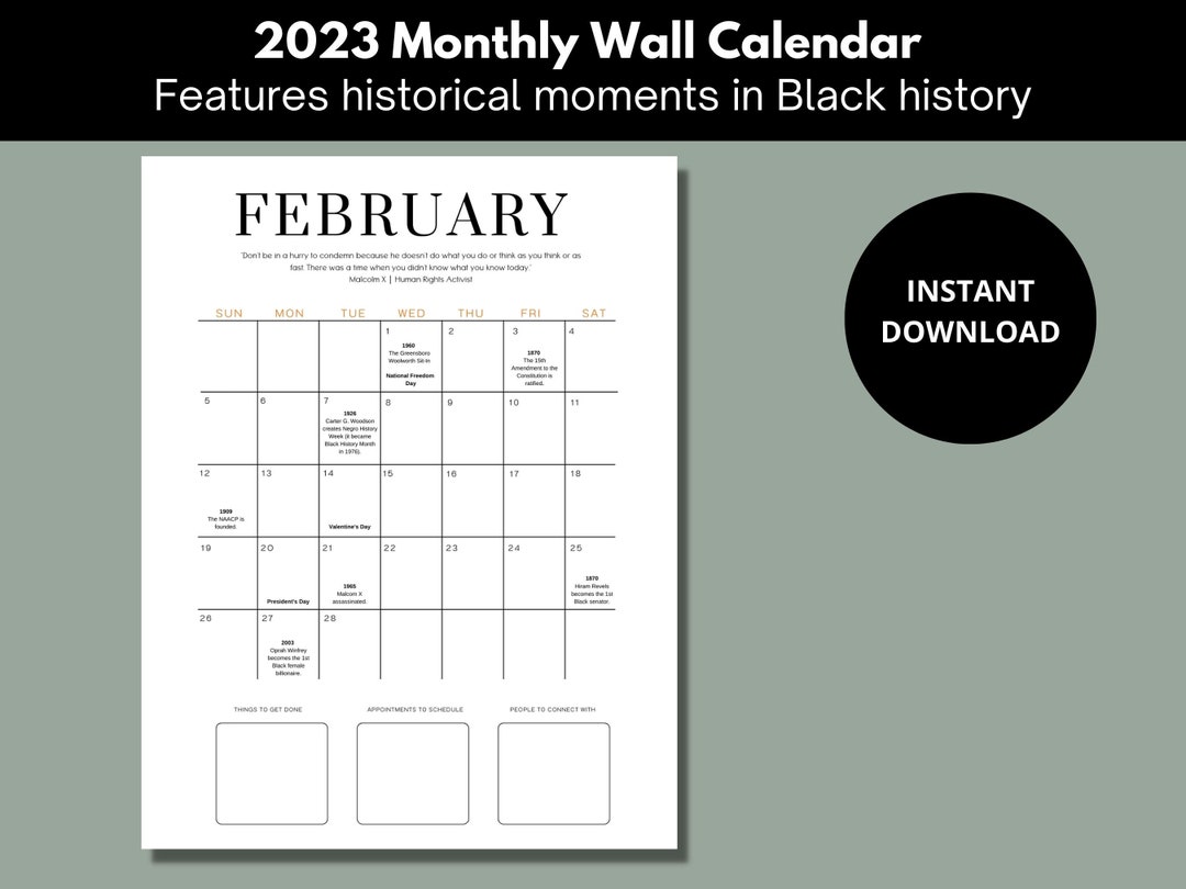 2023 Wall Calendar, Features Key Dates in Black History, Black History