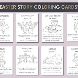 Easter Story Coloring Cards for kids, Holy week, Holy week for kids, Easter craft, Easter activity