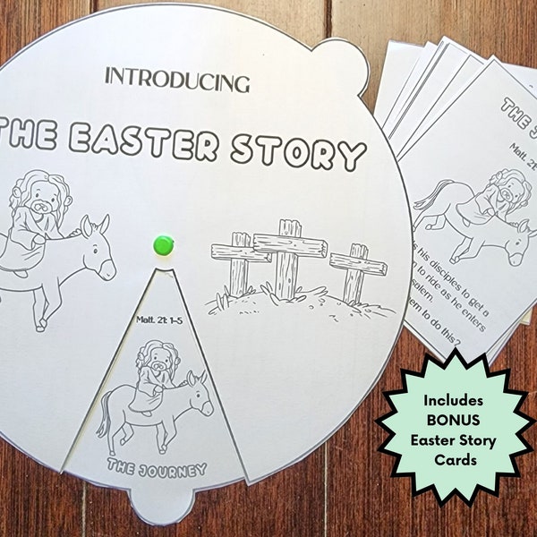 The Easter Story Coloring Spinner Wheel, Easter Activities for Kids, Sunday school activity, Easter story craft