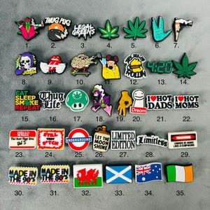 Croc Shoe Charms Crocs Pvc rubber, weed, smoking, chill 420, leaf cool plus new designs