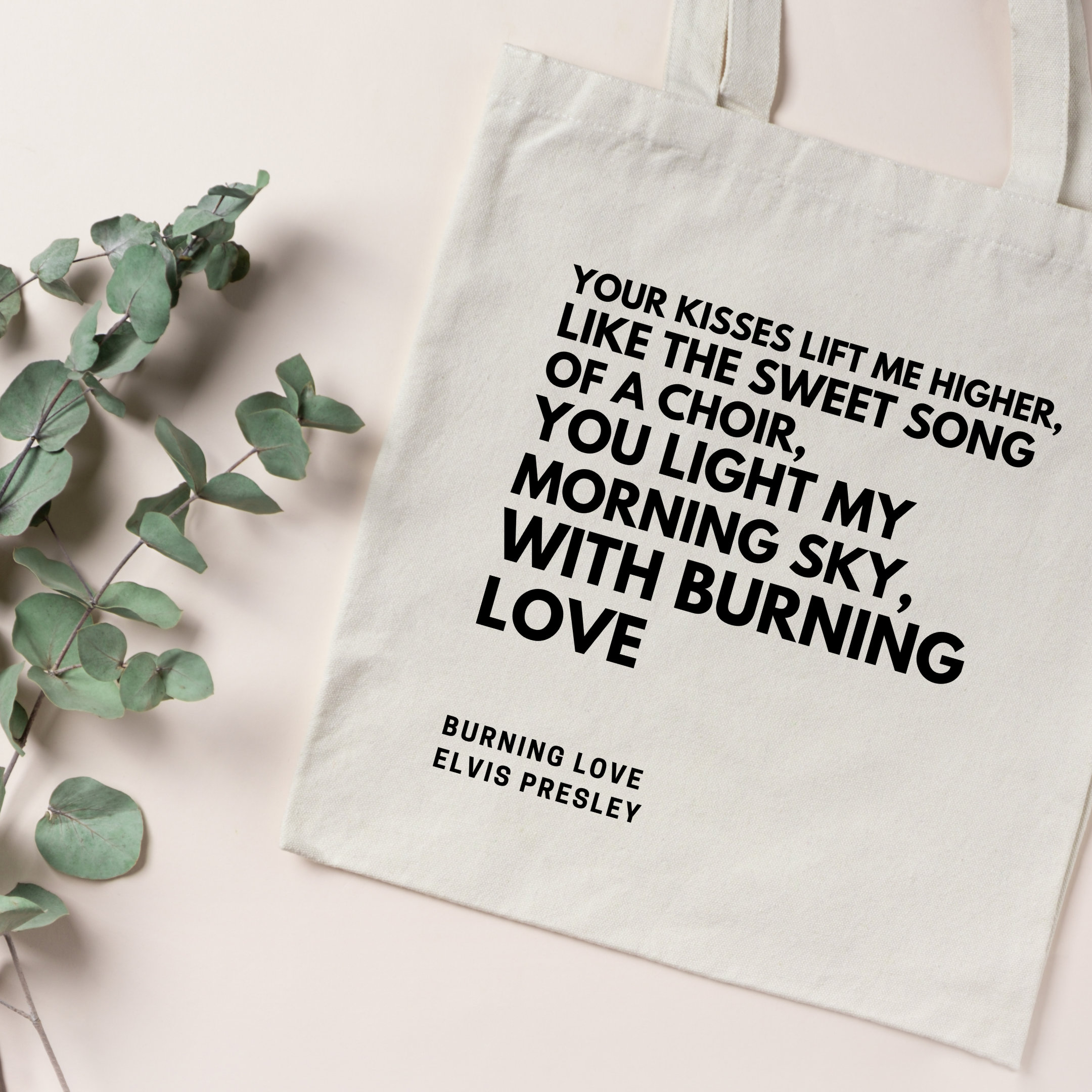 Elvis Burning Love Tote Bag: Vintage Inspired Rock and Roll Lyric Bag